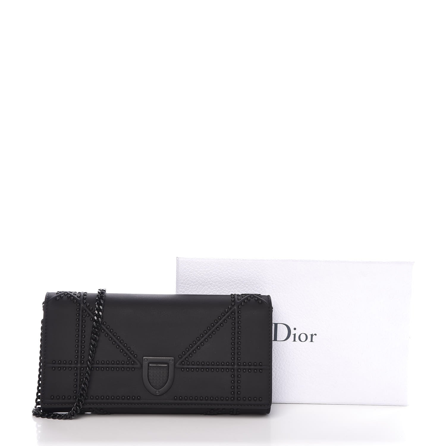 Christian Dior Ultra Matte Calfskin Studded Diorama Croisiere Chain Wallet Black 8 of 8