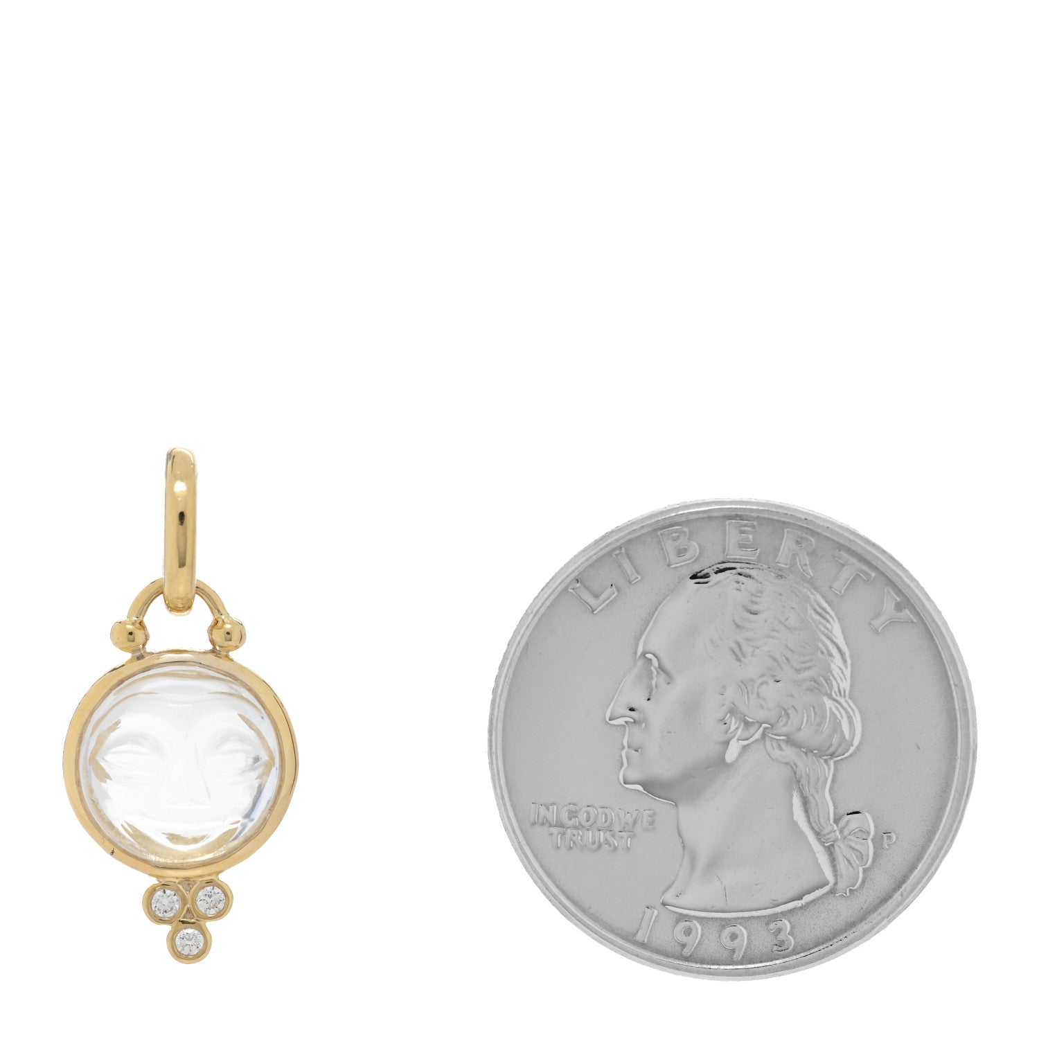 Temple St. Clair 18K Yellow Gold Diamond Rock Crystal 10mm Moonface Pendant 2 of 3