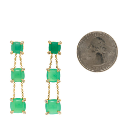 David Yurman 18K Yellow Gold Diamond Chrysoprase Chatelaine Chain Drop Earrings 2 of 3