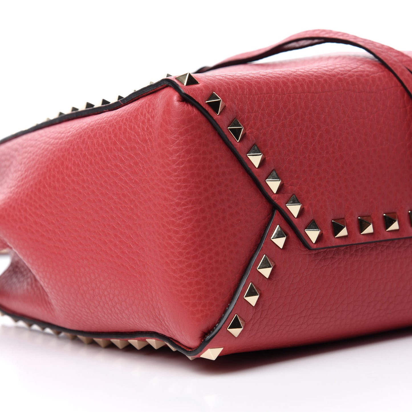 Grained Calfskin Small Rockstud Bucket Bag Red