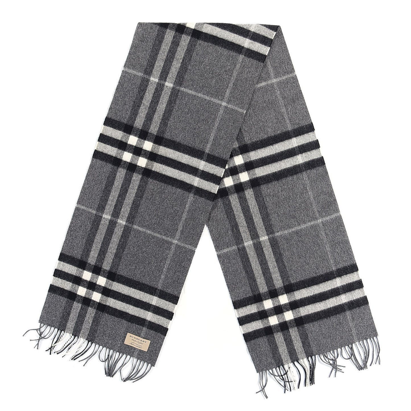Cashmere Giant Check Fringe Scarf Grey