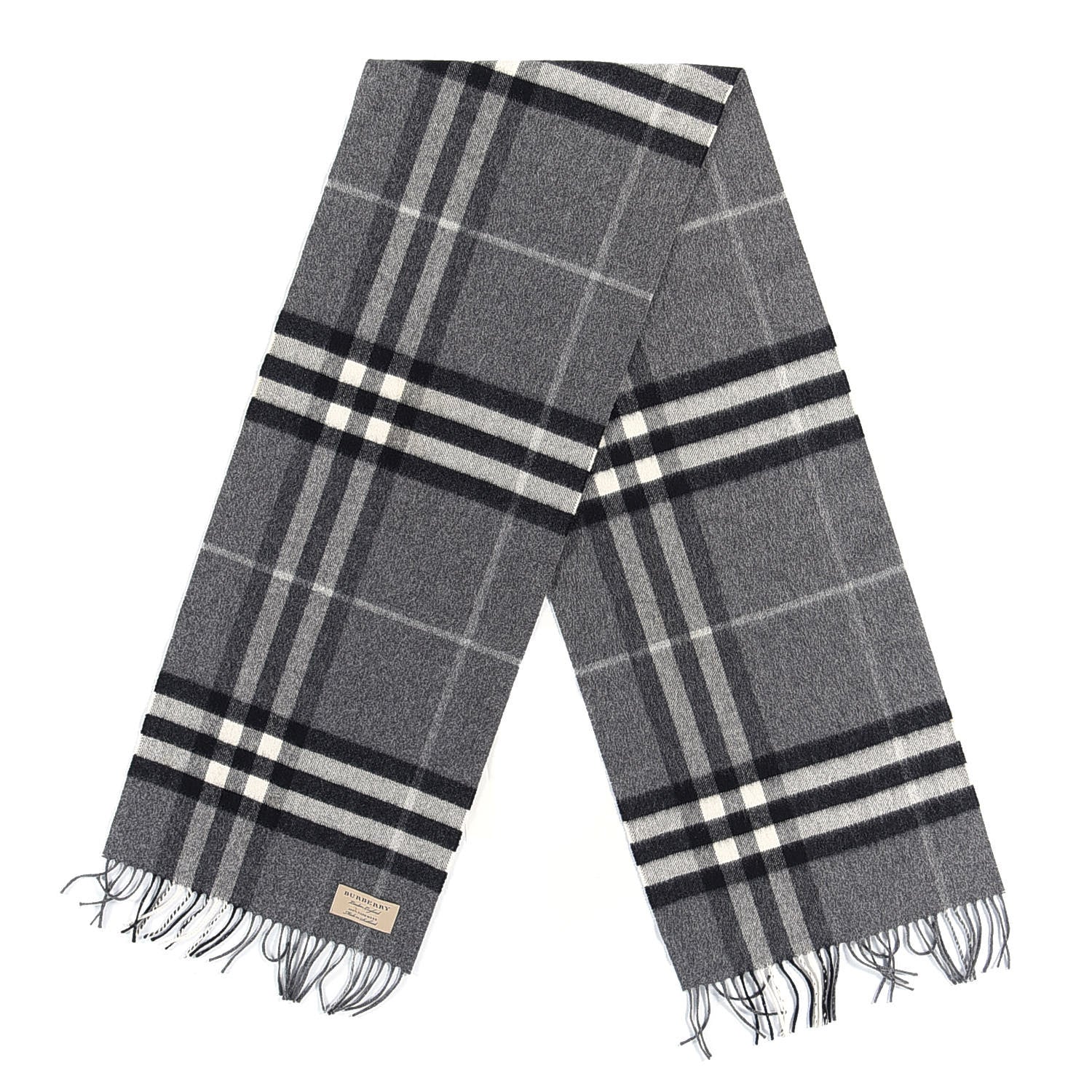 Burberry Cashmere Giant Check Fringe Scarf Grey 2 of 4