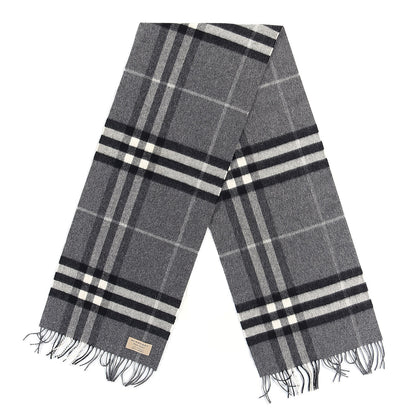 Burberry Cashmere Giant Check Fringe Scarf Grey 2 of 4