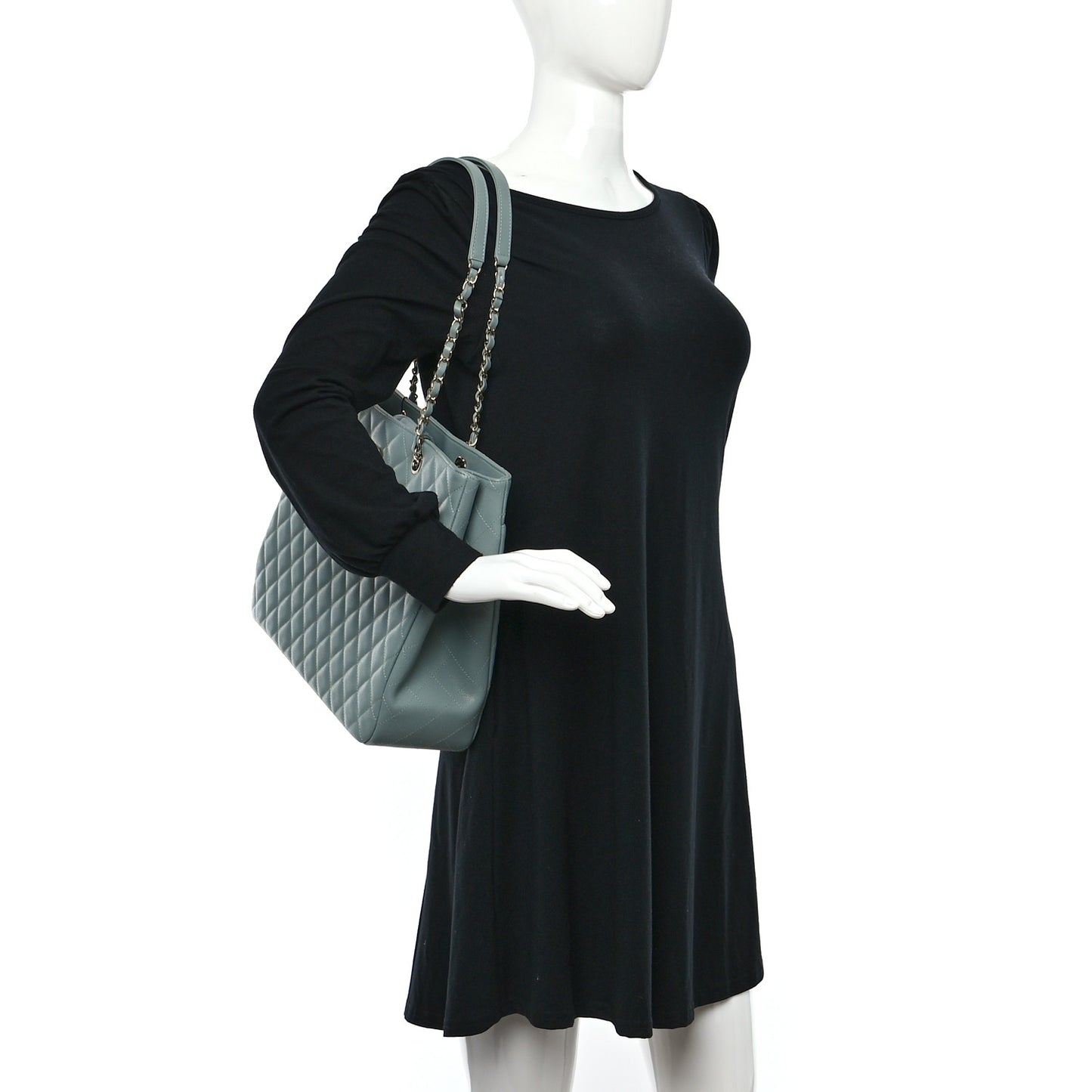 Caviar Quilted Large Classic Shopping Tote Grey