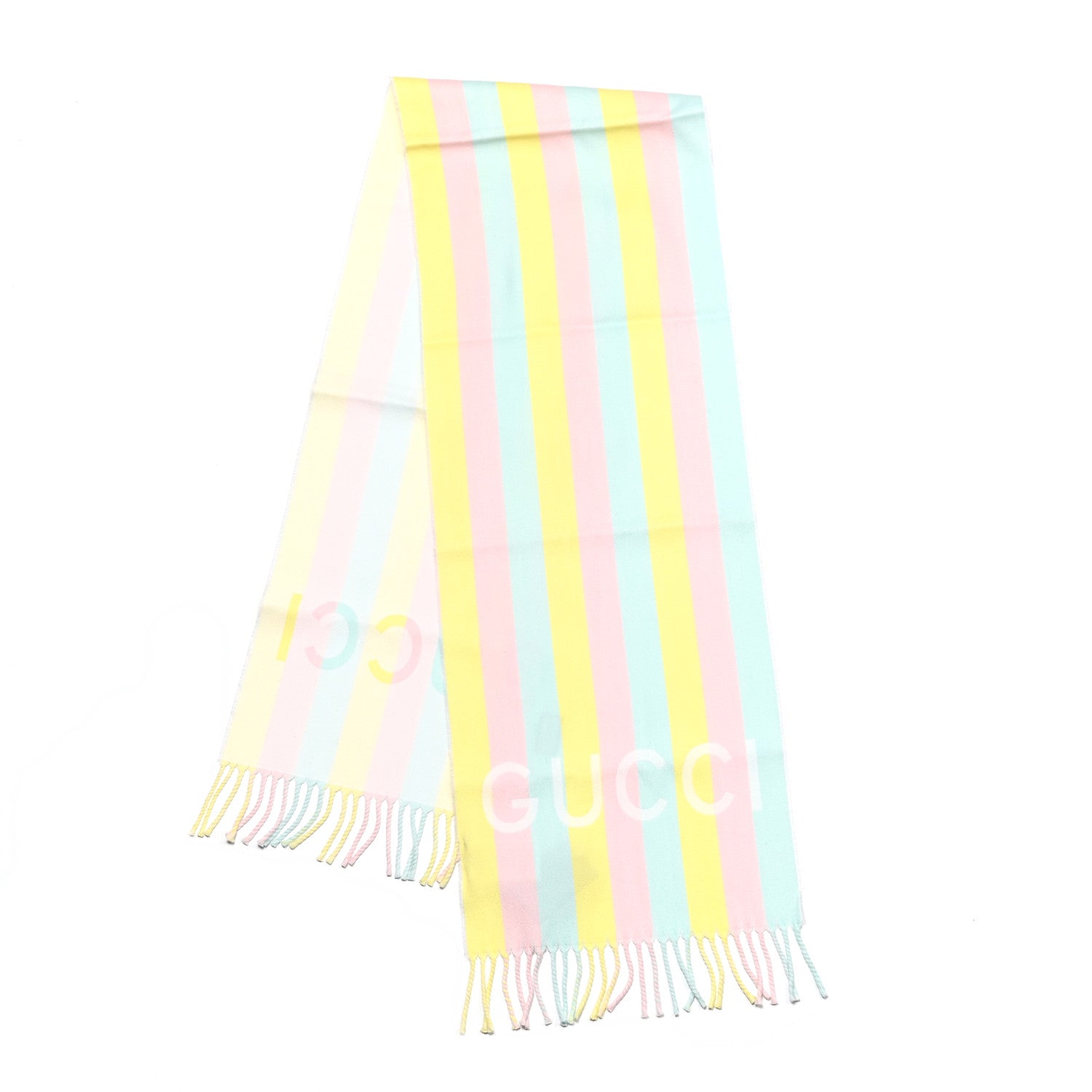 Gucci Wool Cotton Jacquard Magmadera Striped Scarf Pastel Multicolor 2 of 5