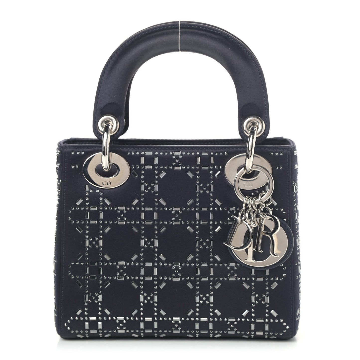 Satin Crystal Cannage Mini Lady Dior Black