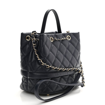 Chanel Caviar Quilted Rolled Up Bucket Drawstring Bag Navy 3 of 12