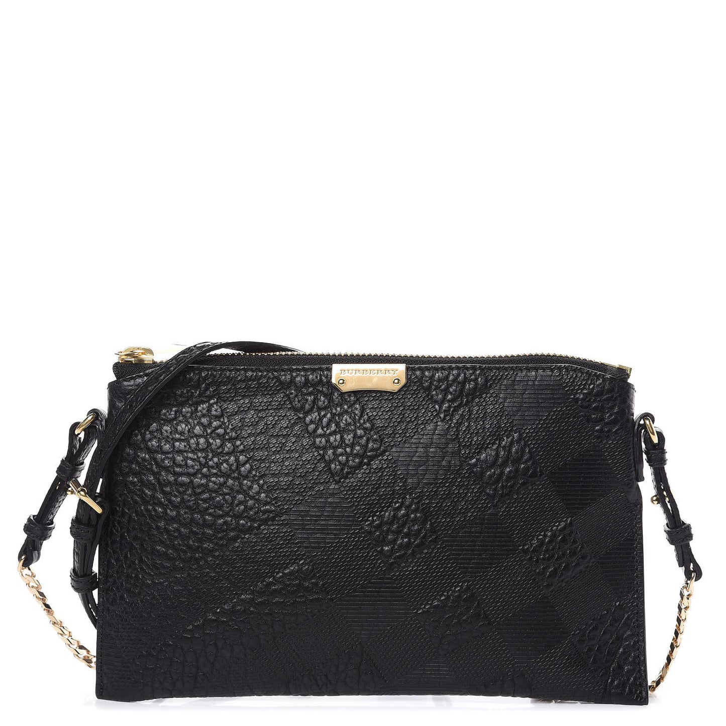 Signature Grain Calfskin Check Embossed Peyton Crossbody Clutch Bag Black