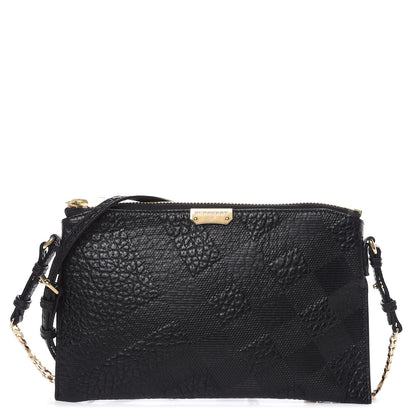 Burberry Signature Grain Calfskin Check Embossed Peyton Crossbody Clutch Bag Black 1 of 9