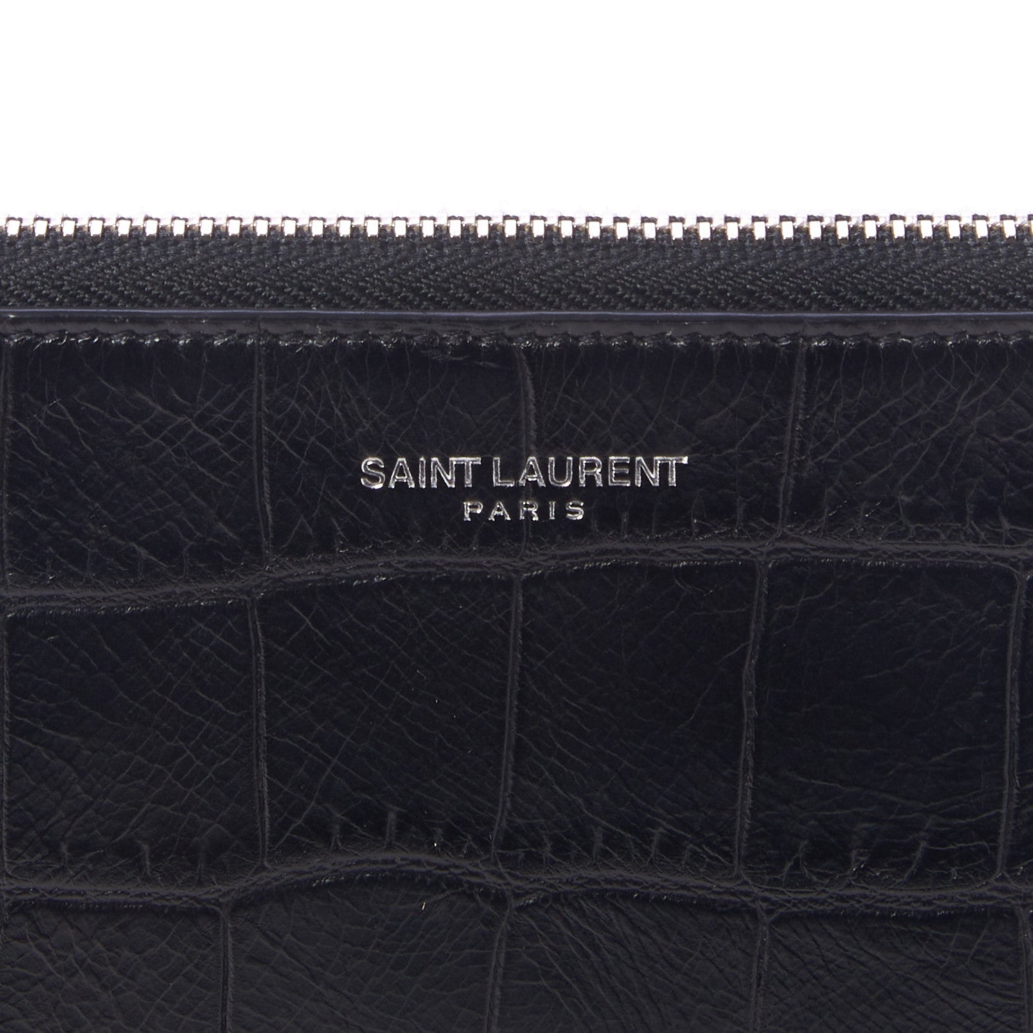 Saint Laurent Calfskin Crocodile Embossed Document Holder Black 7 of 8