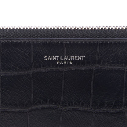 Saint Laurent Calfskin Crocodile Embossed Document Holder Black 7 of 8