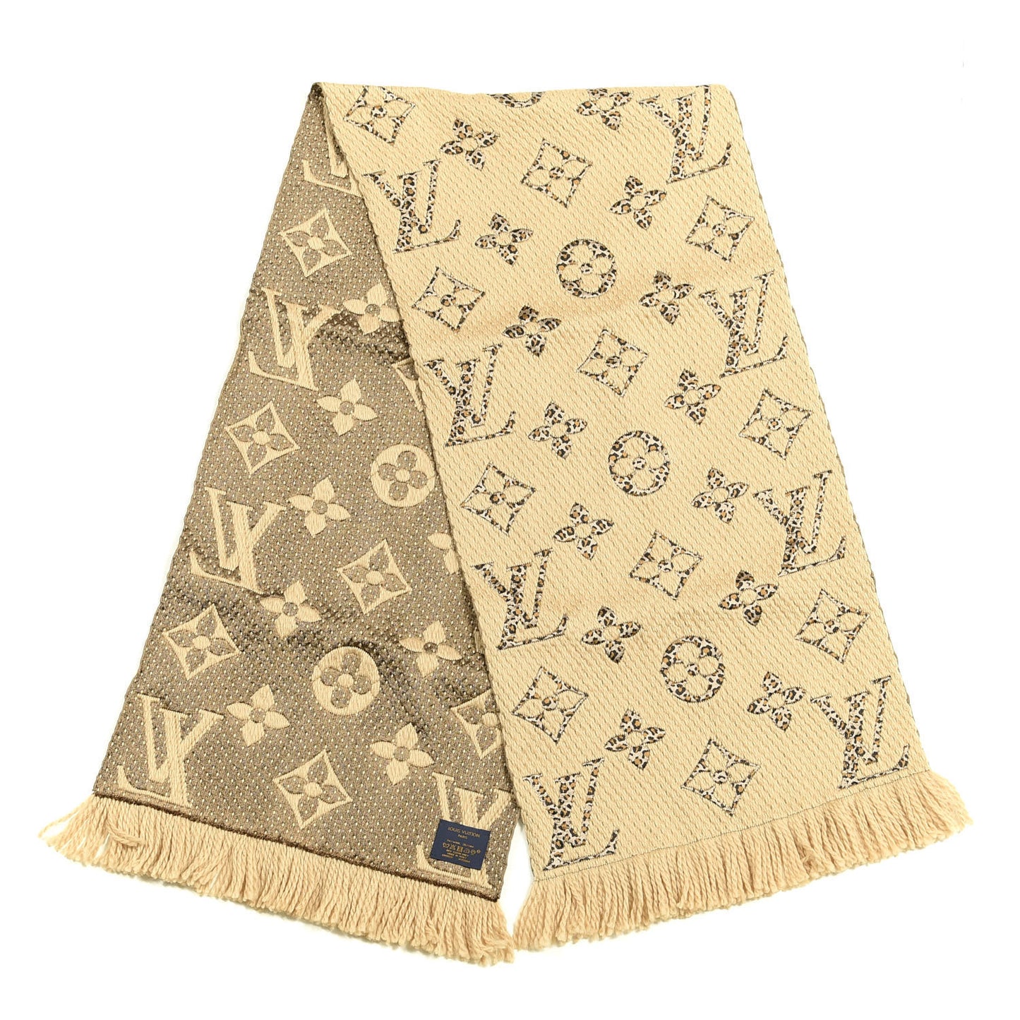 Wool Silk Monogram Giant Jungle Logomania Shine Scarf Beige