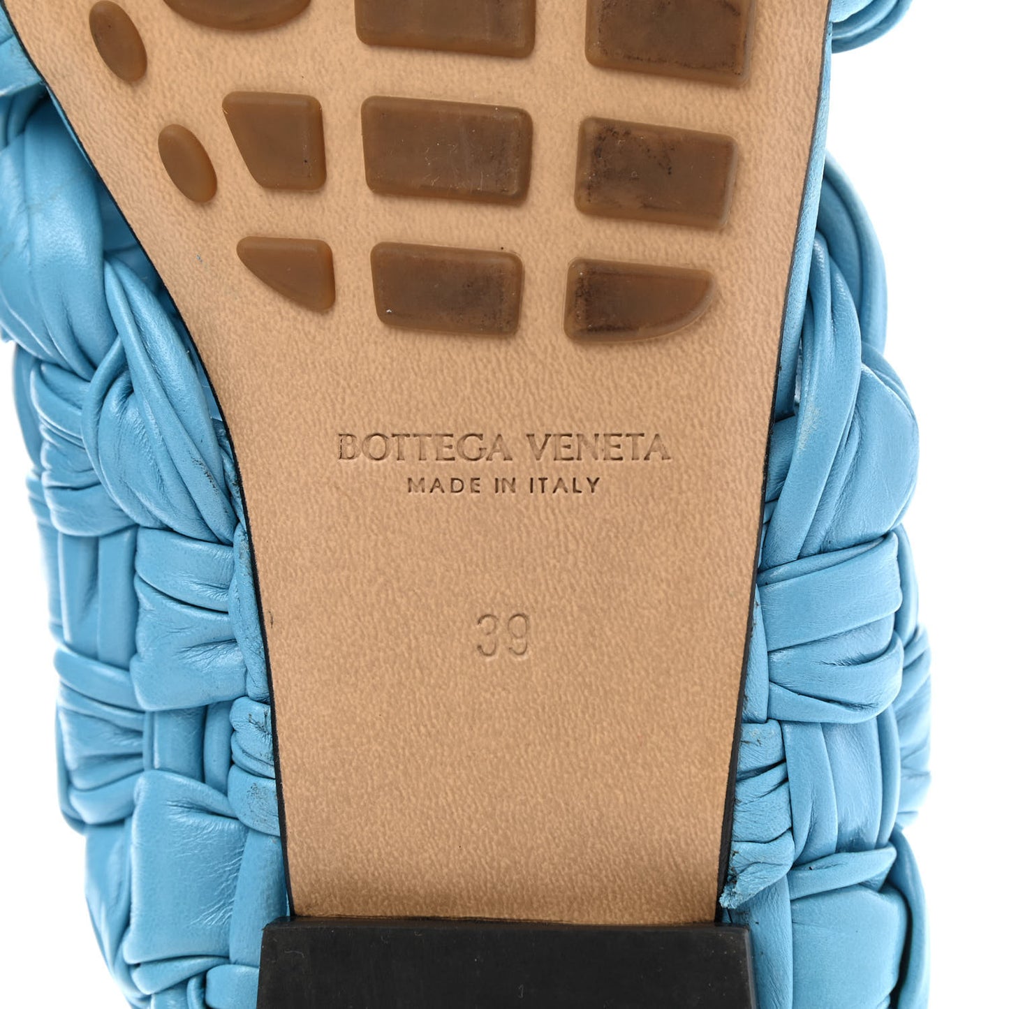 Shiny Nappa Intrecciato The Board Flat Sandals 39 Sky Blue