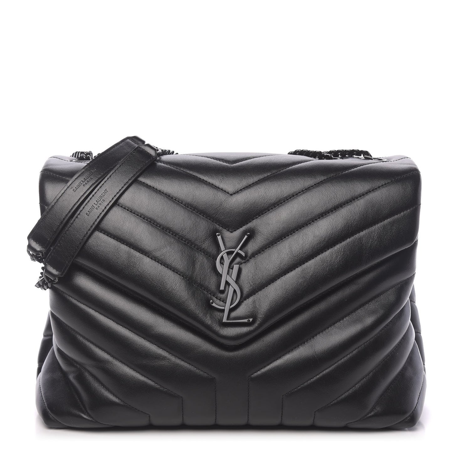 Calfskin Y Quilted Monogram Medium Loulou Chain Satchel Black