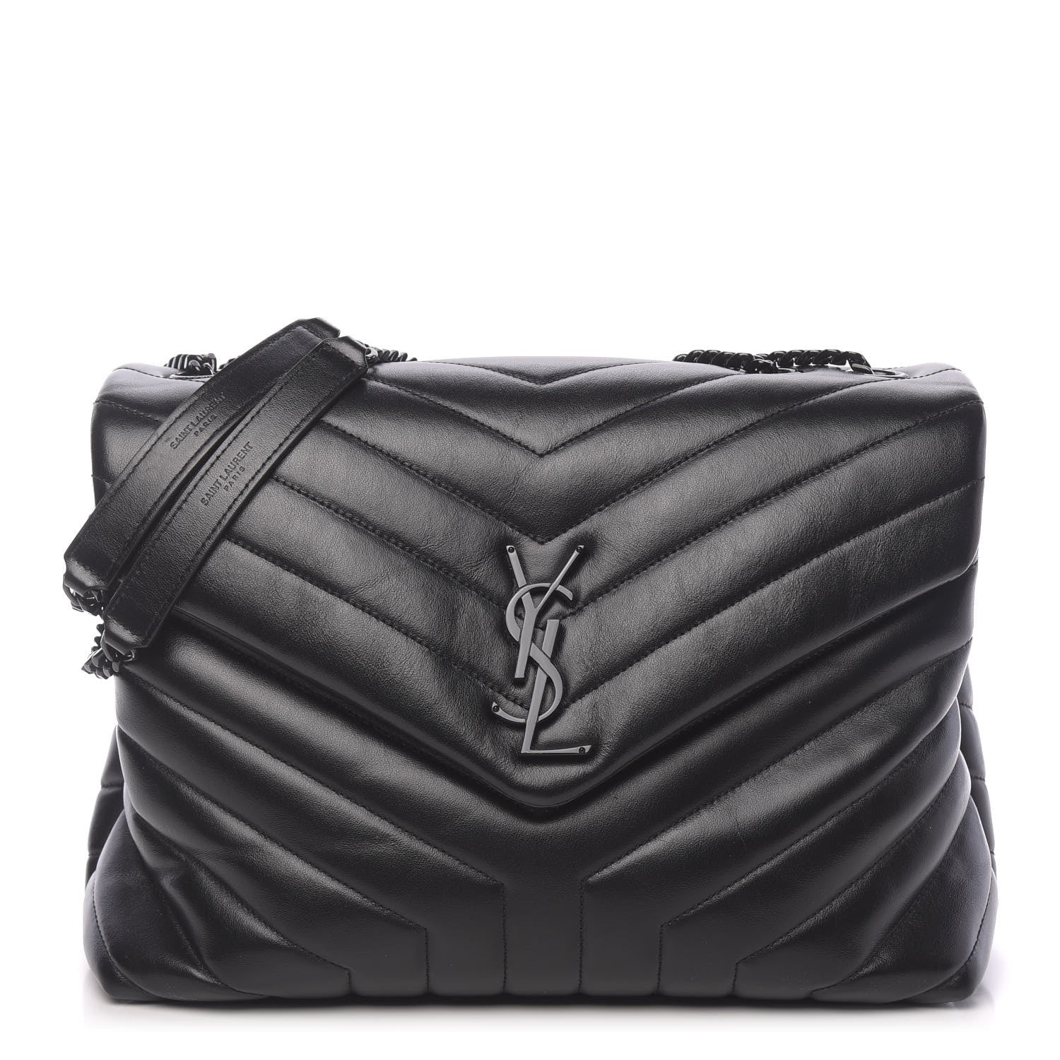 Saint Laurent Calfskin Y Quilted Monogram Medium Loulou Chain Satchel Black 1 of 11