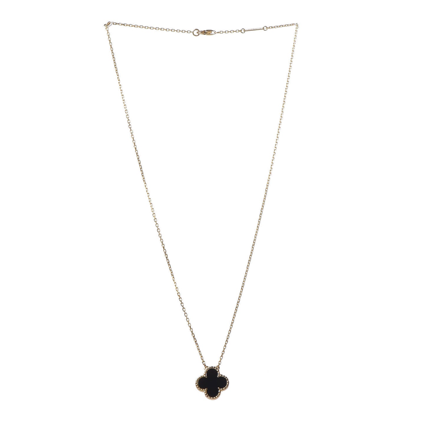 18K Yellow Gold Black Onyx Vintage Alhambra Pendant Necklace