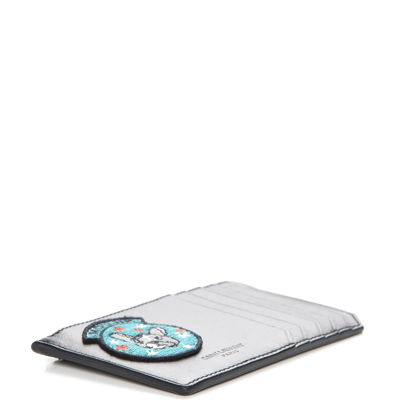 Calfskin Moujik Patch Fragments Zip Pouch Card Holder Black