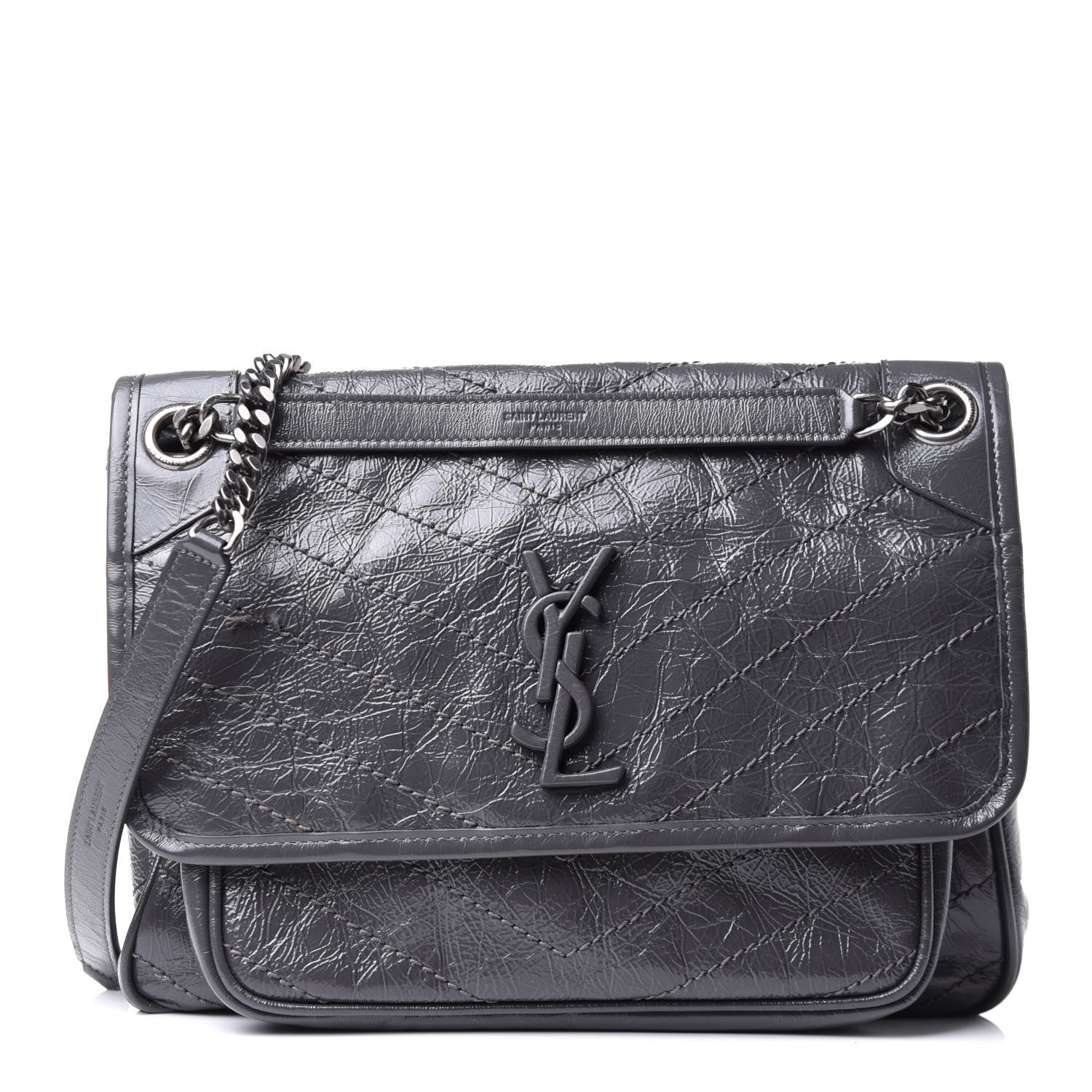 Saint Laurent Crinkled Calfskin Matelasse Monogram Medium Niki Chain Satchel Asphalt 1 of 14