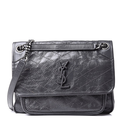 Saint Laurent Crinkled Calfskin Matelasse Monogram Medium Niki Chain Satchel Asphalt 1 of 14