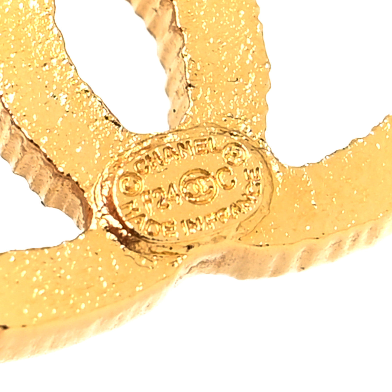 Chanel Metal Textured CC Earrings Gold 4 of 4