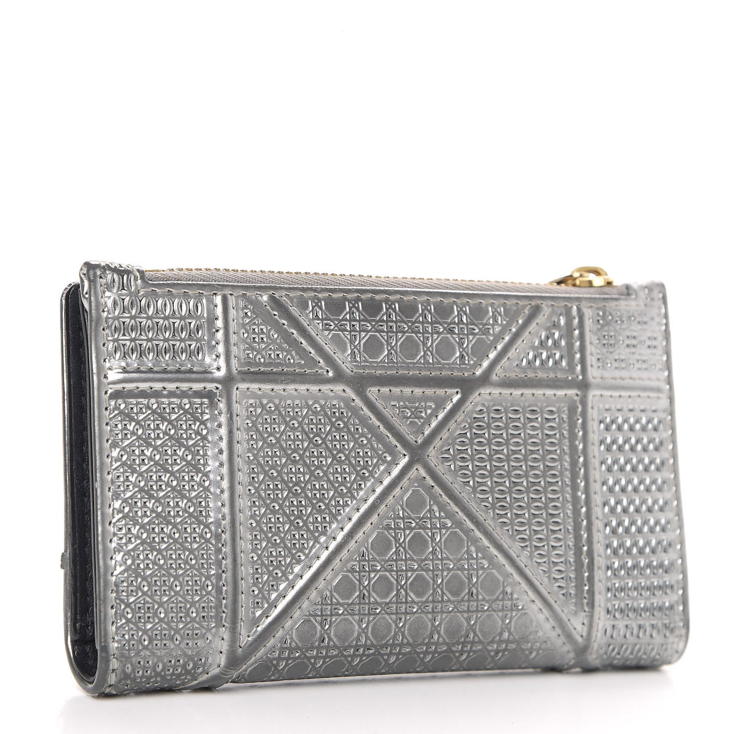 Metallic Patent Micro-Cannage Diorama Elancee Wallet Onyx Silver