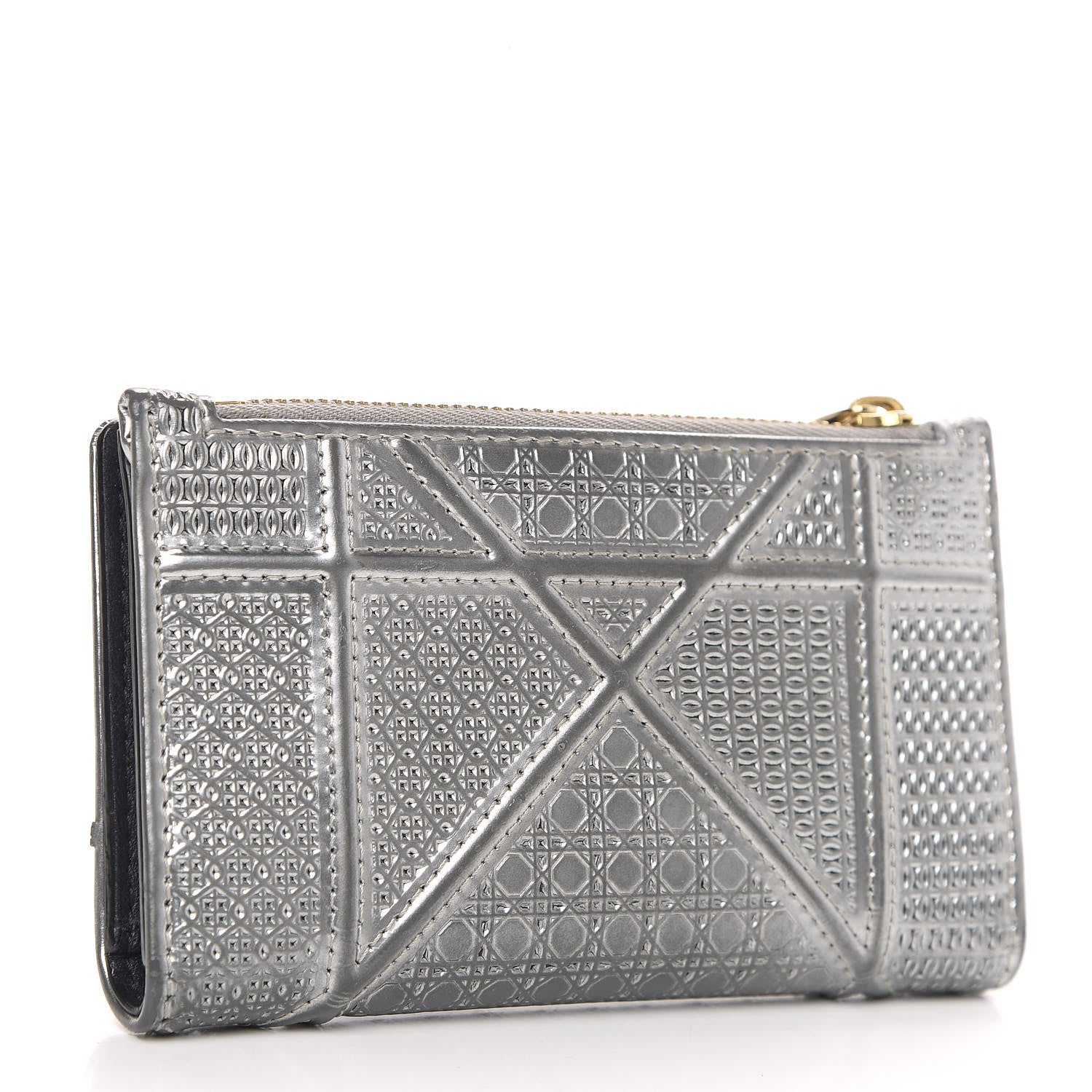 Christian Dior Metallic Patent Micro-Cannage Diorama Elancee Wallet Onyx Silver 3 of 6