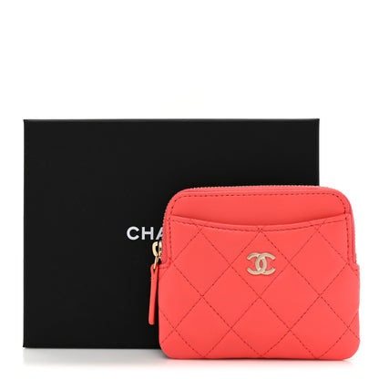 Chanel Lambskin Quilted Zip Card Holder Wallet Coral 9 of 9