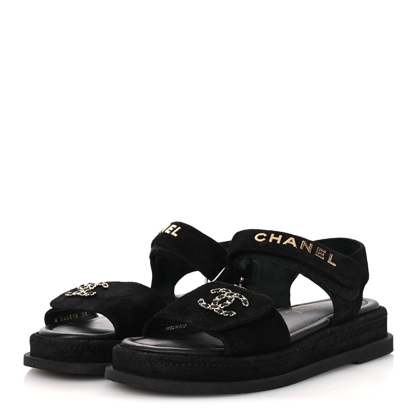 Suede Calfskin Dad Sandals 38 Black