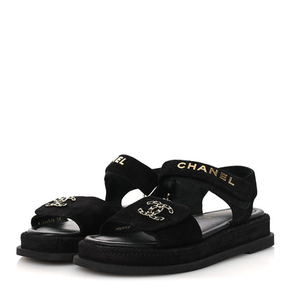 Chanel Suede Calfskin Dad Sandals 38 Black 4 of 11