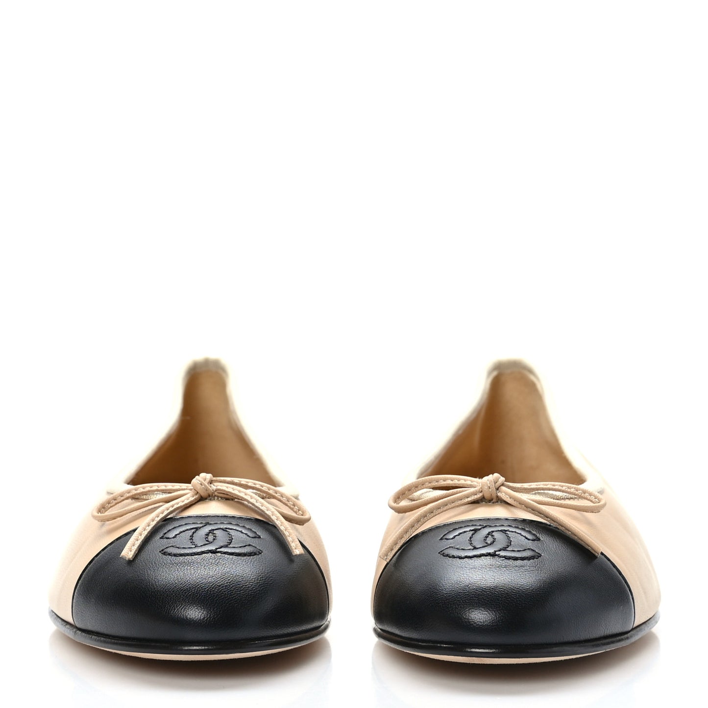 Lambskin Cap Toe CC Ballerina Flats 39.5 Beige Black