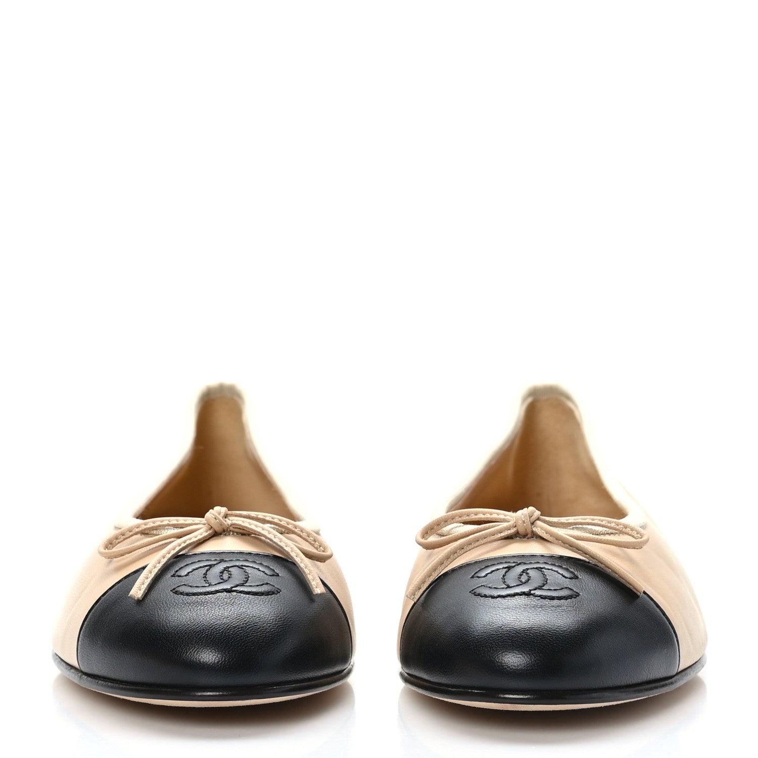 Chanel Lambskin Cap Toe CC Ballerina Flats 39.5 Beige Black 2 of 8