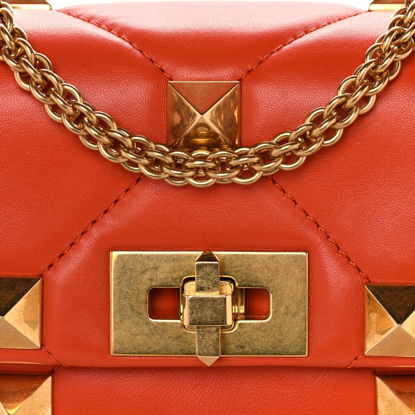 Nappa Medium Roman Stud Shoulder Bag Orange Zest