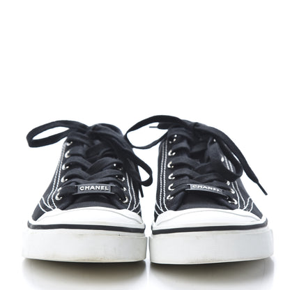 Chanel Canvas Lace Up Cap Toe Sneakers 40 Navy 2 of 12