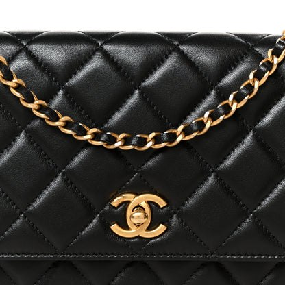 Chanel Lambskin Quilted CC Pearl Crush Wallet on Chain WOC Black 9 of 11