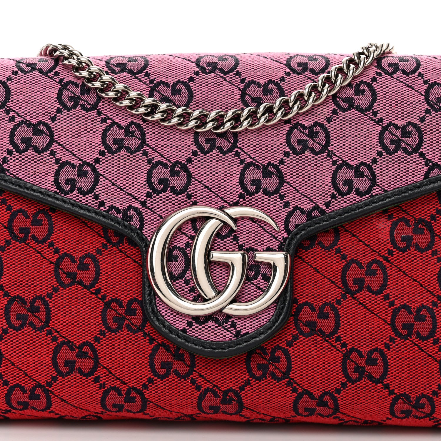 Gucci Monogram Multicolor Matelasse Diagonal GG Marmont Chain Wallet Red Blue Pink Green 8 of 19