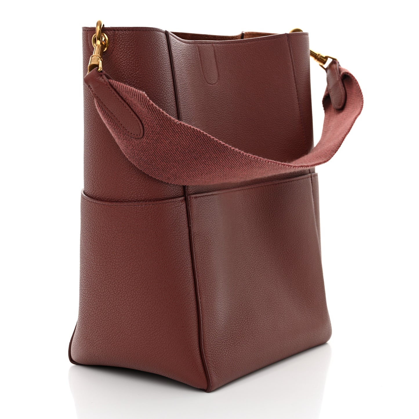 Soft Grained Calfskin Sangle Bucket Bag Light Burgundy