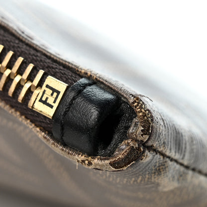 Fendi Glazed Fabric Vitello Century FF 1974 Stamp Patch Small FFreedom Flat Pouch Mogano Panna Black 8 of 8