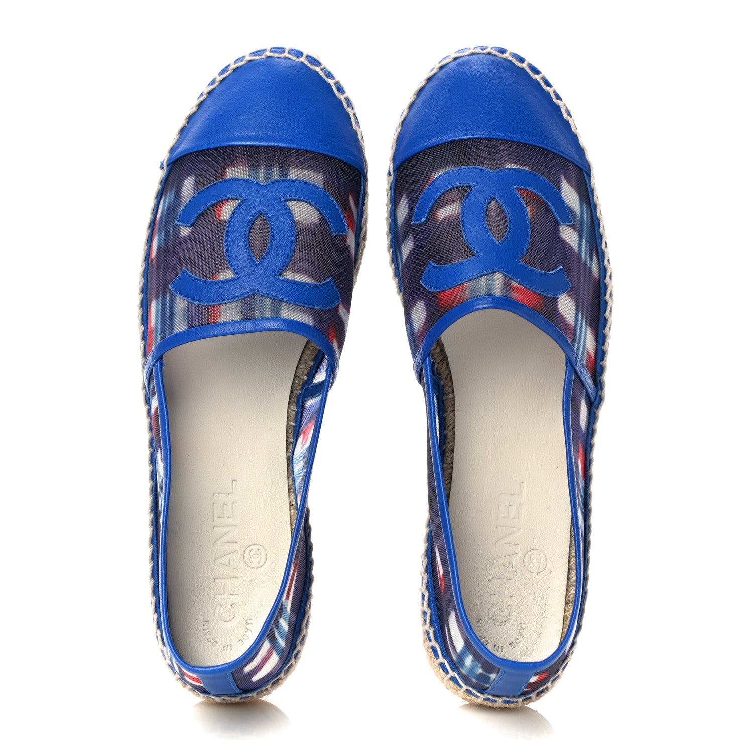 Chanel Mesh Lambskin Plaid Print CC Espadrilles 38 Blue White Red 5 of 20