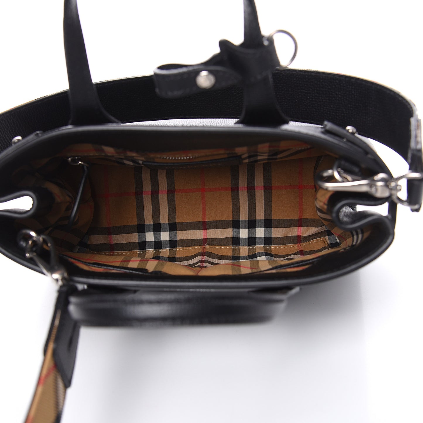 Grainy Calfskin House Check Small Banner Tote Black