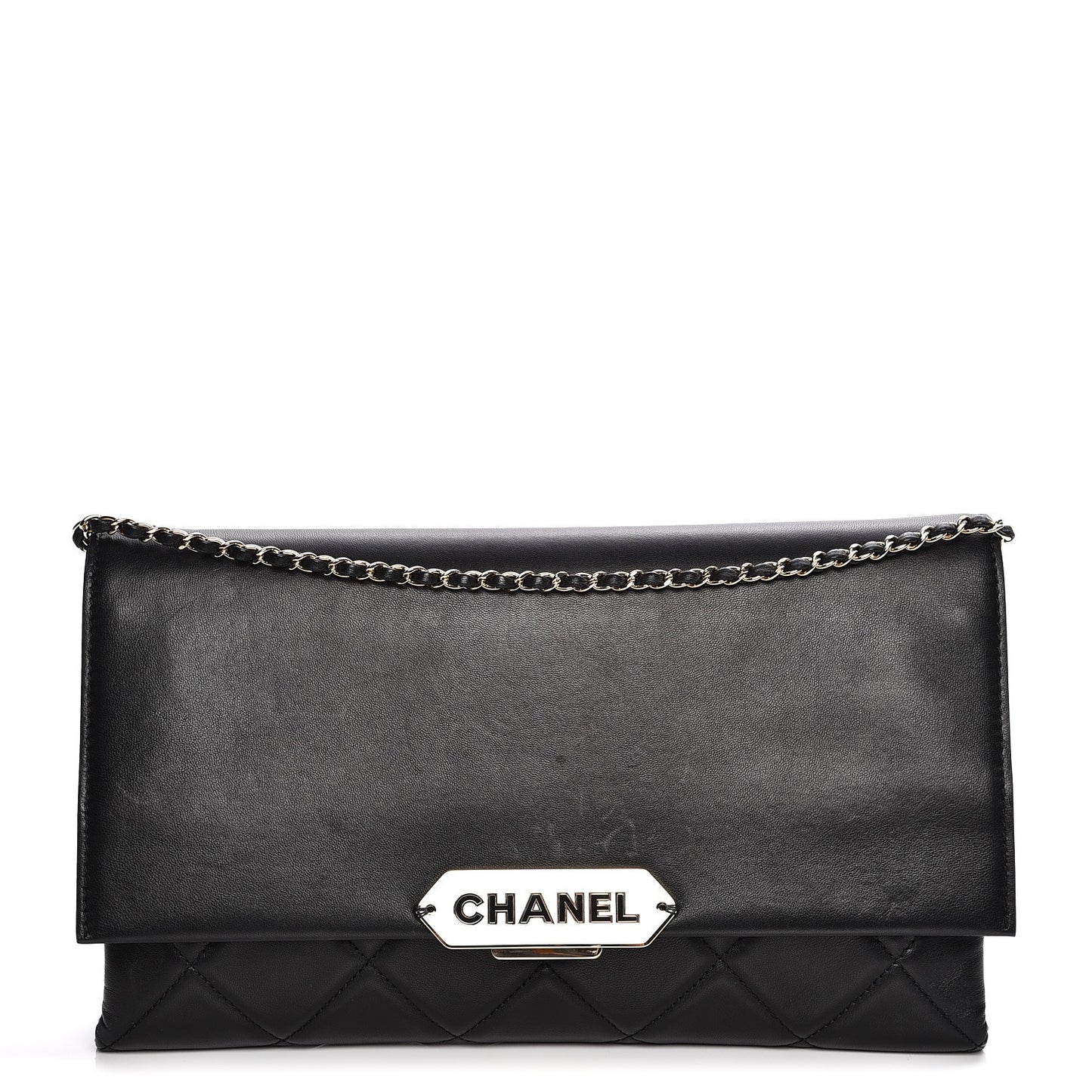 Lambskin Quilted Retro Label Clutch Black