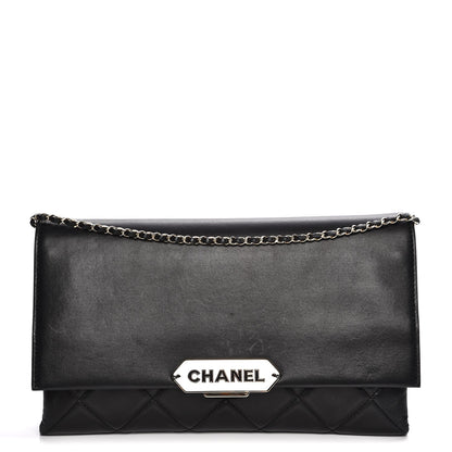 Chanel Lambskin Quilted Retro Label Clutch Black 1 of 7
