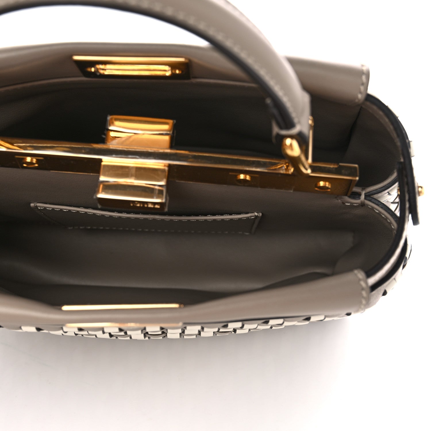 Fendi Calfskin Woven Mini Peekaboo Iconic Satchel Tortora 10 of 19