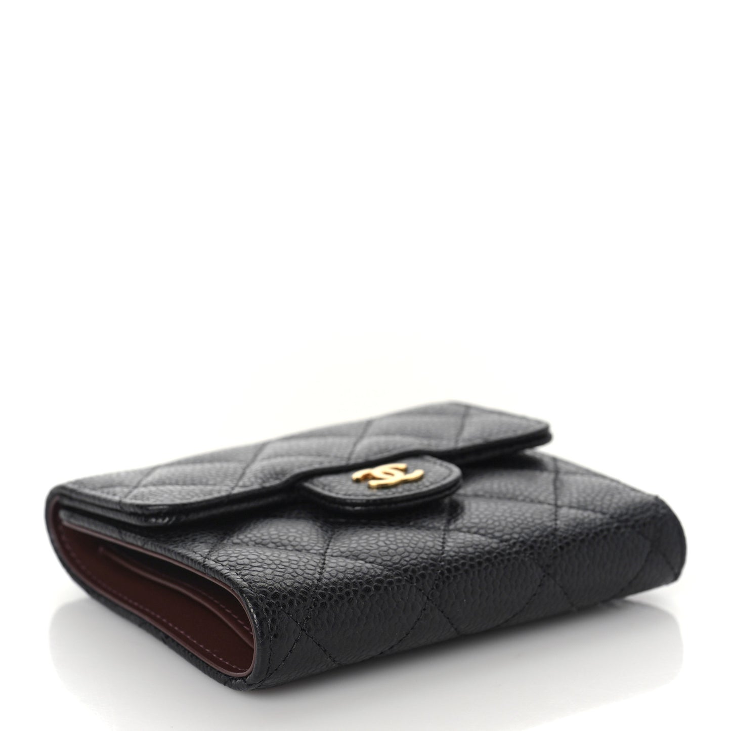 Caviar Quilted Compact Flap Wallet Black