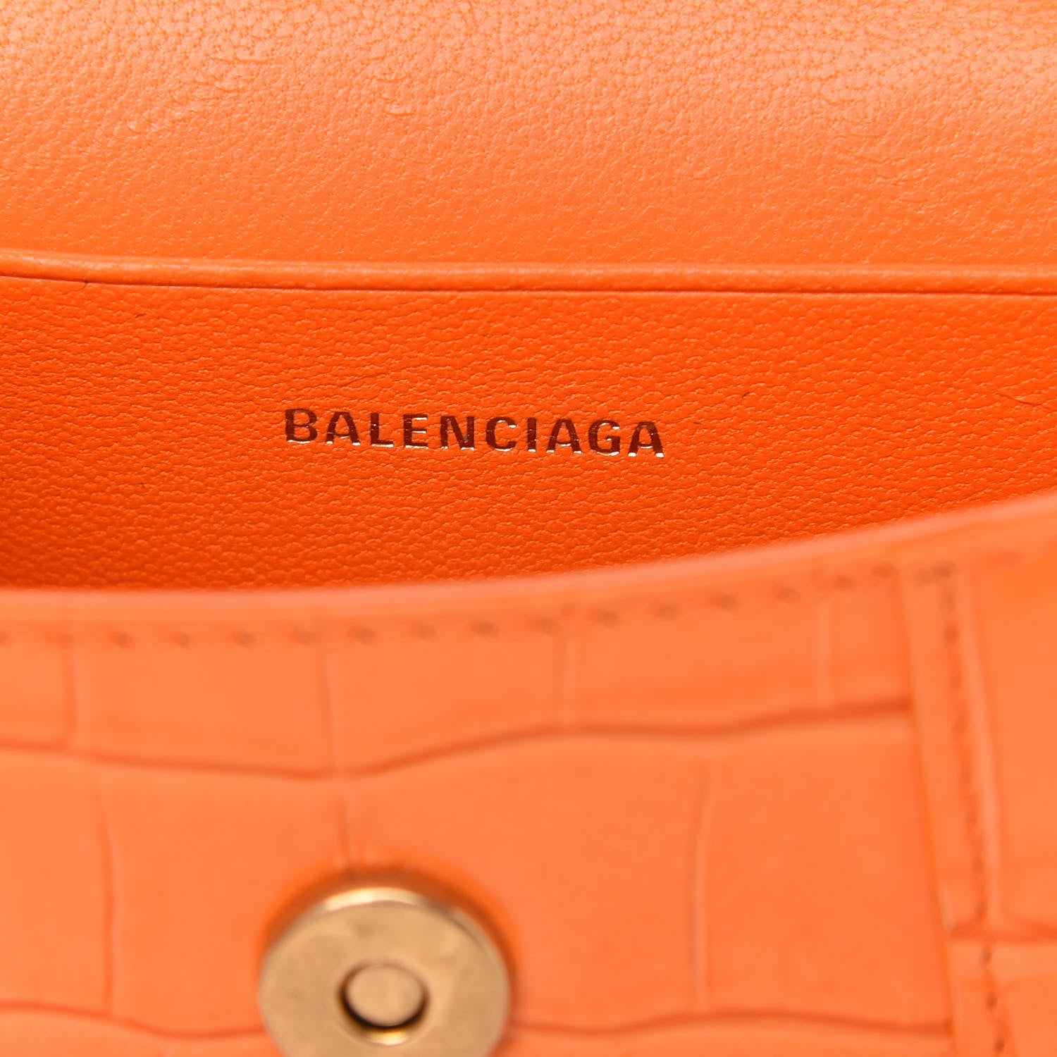 Balenciaga Shiny Calfskin Crocodile Embossed Hourglass Top Handle Bag Mini Orange 8 of 10