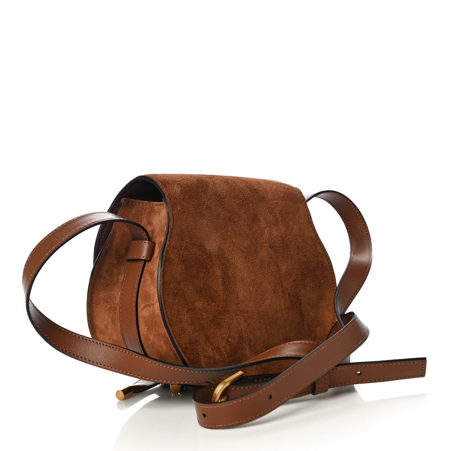 Suede Calfskin Mini Marcie Round Crossbody Bag Tan