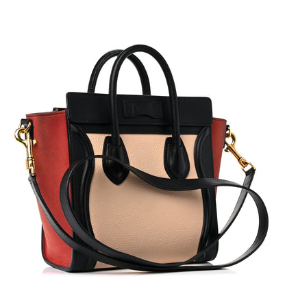 Celine Drummed Calfskin Nubuck Nano Tri-Color Luggage Ruby 2 of 19