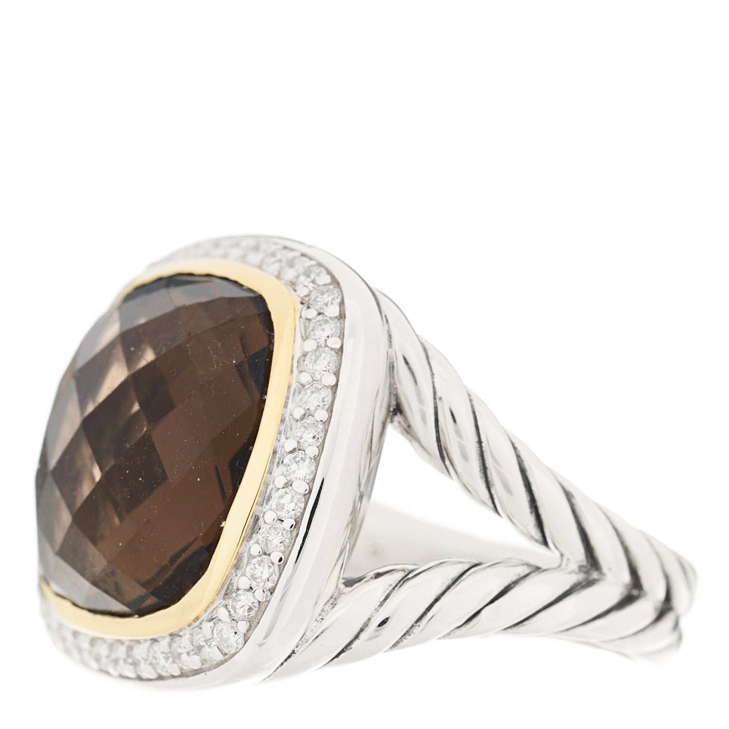 David Yurman Sterling Silver 18K Yellow Gold Diamond Smoky Quartz 14mm Albion Ring 51 5.75 3 of 5
