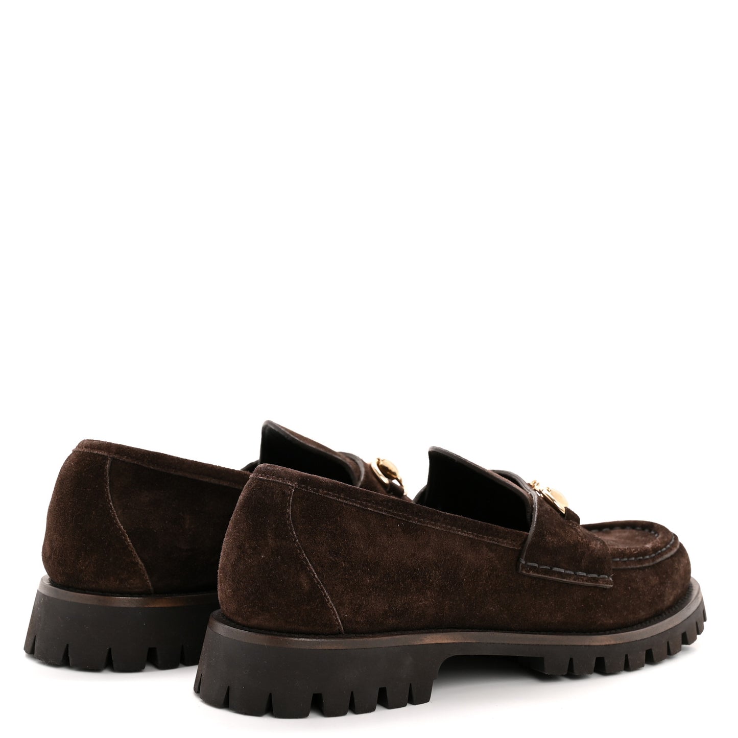 Suede Womens Horsebit Lug Sole Loafers 38.5 Dark Brown