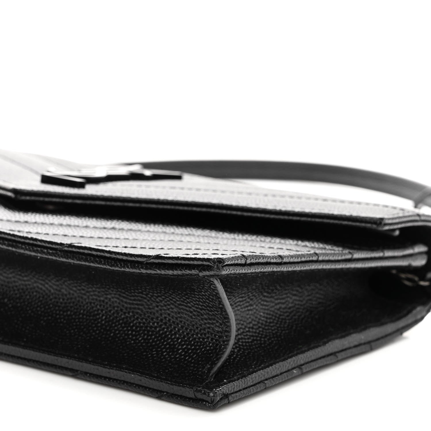 Saint Laurent Grain De Poudre Matelasse Chevron Monogram Monochrome Envelope Chain Wallet Black 9 of 10