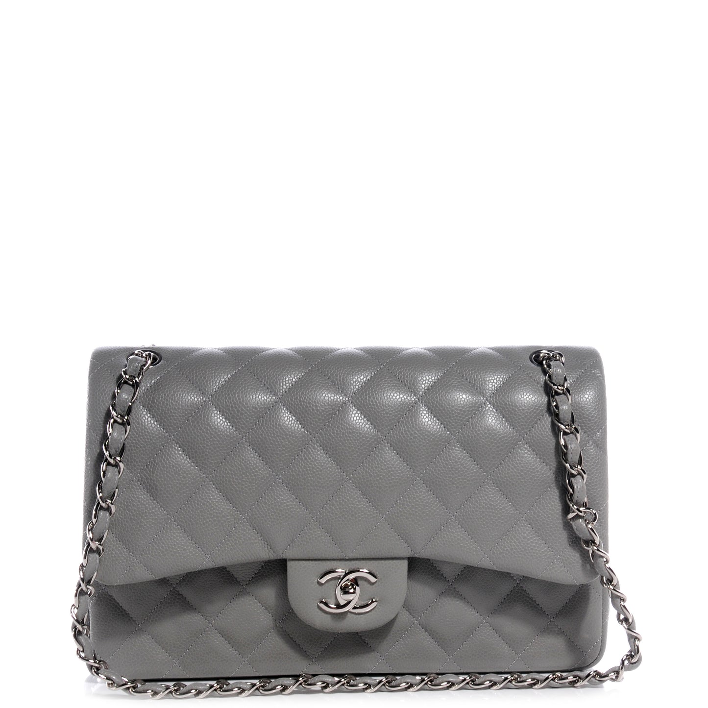 Caviar Jumbo Double Flap Grey